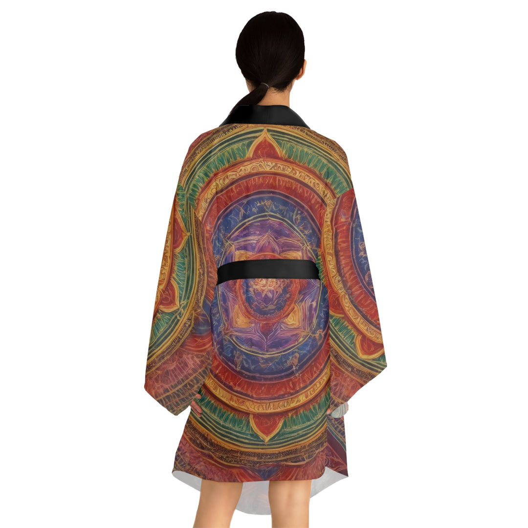 Vibrant Mandala Essence - Long Sleeve Kimono Robe - All Over Prints - g(0D·IO) - XS - Black -