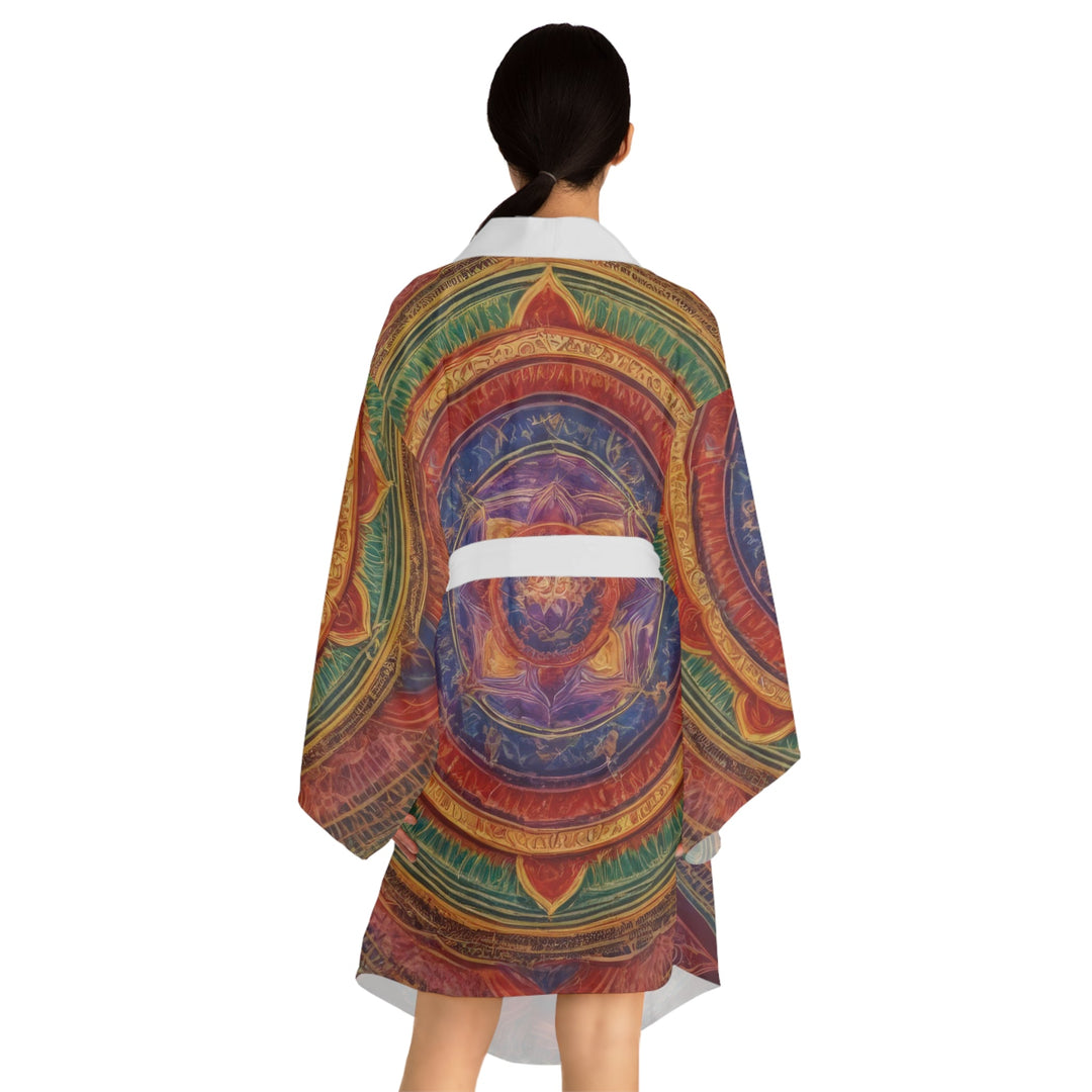 Vibrant Mandala Essence - Long Sleeve Kimono Robe - All Over Prints - g(0D·IO) - XS - Black -