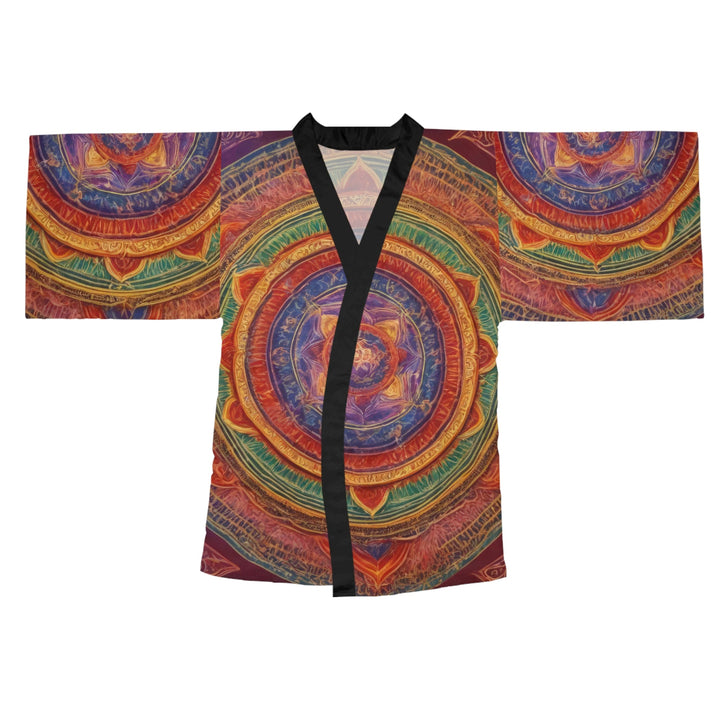 Vibrant Mandala Essence - Long Sleeve Kimono Robe - All Over Prints - g(0D·IO) - XS - Black -