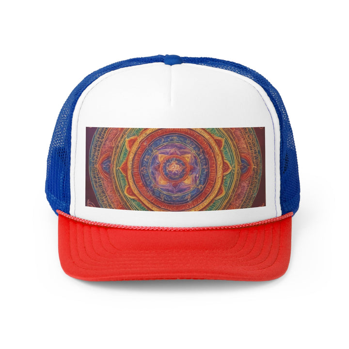 Vibrant Mandala Essence - Trucker Hat - Hats - g(0D·IO) - Blue/Red - One size -