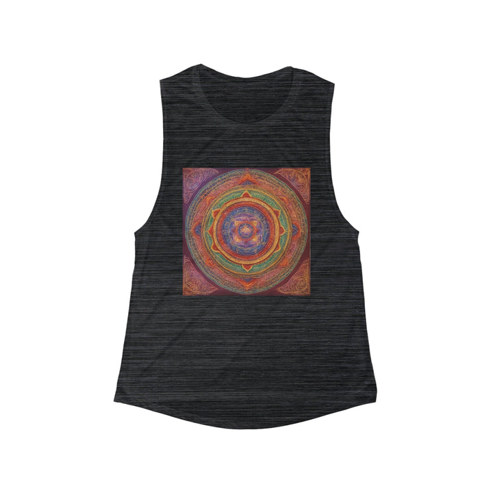 Vibrant Mandala Essence - Women's Flowy Scoop Muscle Tank - Tank Top - g(0D·IO) - S - Black Slub -