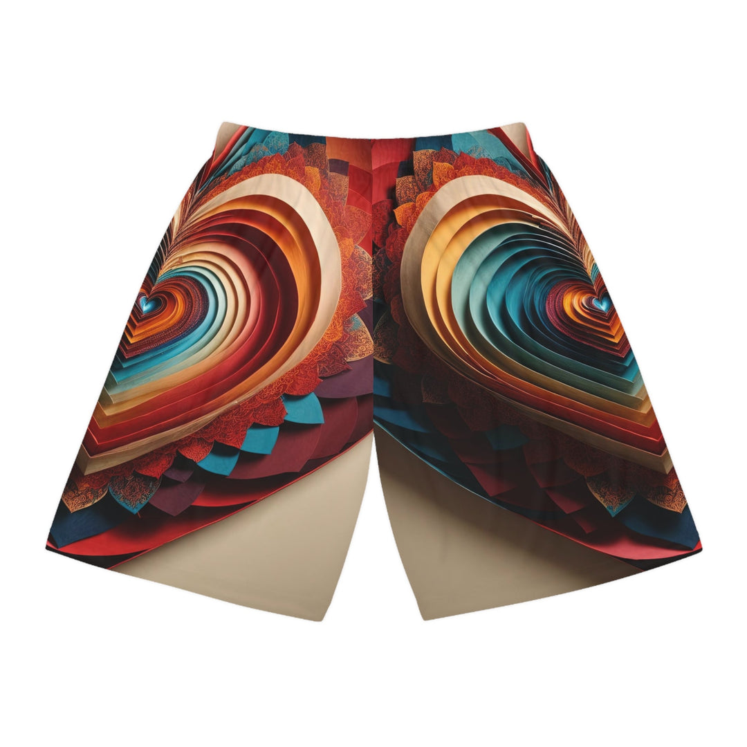 Vibrant Paper Heart - AOP Basketball Shorts - All Over Prints - g(0D·IO) - Seam thread color automatically matched to design - XS -