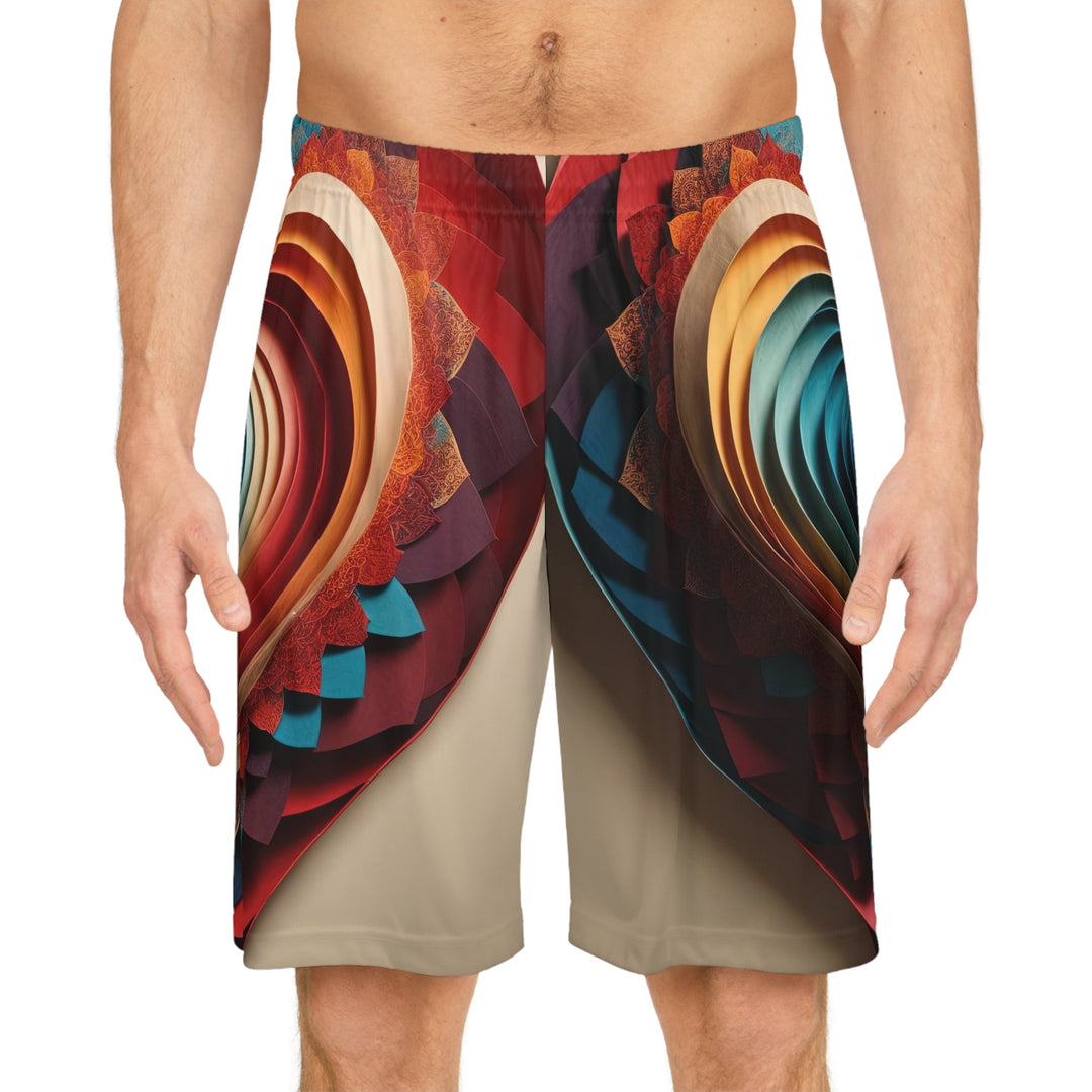 Vibrant Paper Heart - AOP Basketball Shorts - All Over Prints - g(0D·IO) - Seam thread color automatically matched to design - XS -