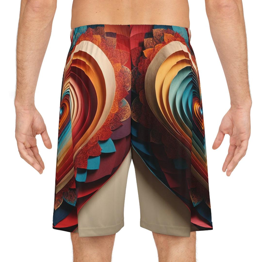 Vibrant Paper Heart - AOP Basketball Shorts - All Over Prints - g(0D·IO) - Seam thread color automatically matched to design - XS -