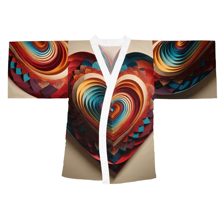 Vibrant Paper Heart - Long Sleeve Kimono Robe - All Over Prints - g(0D·IO) - XS - White -