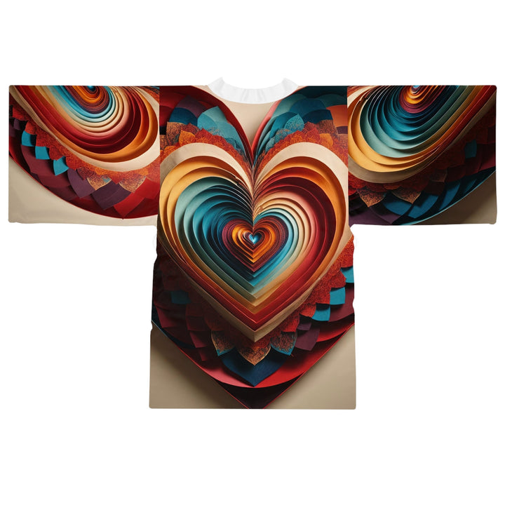 Vibrant Paper Heart - Long Sleeve Kimono Robe - All Over Prints - g(0D·IO) - XS - Black -