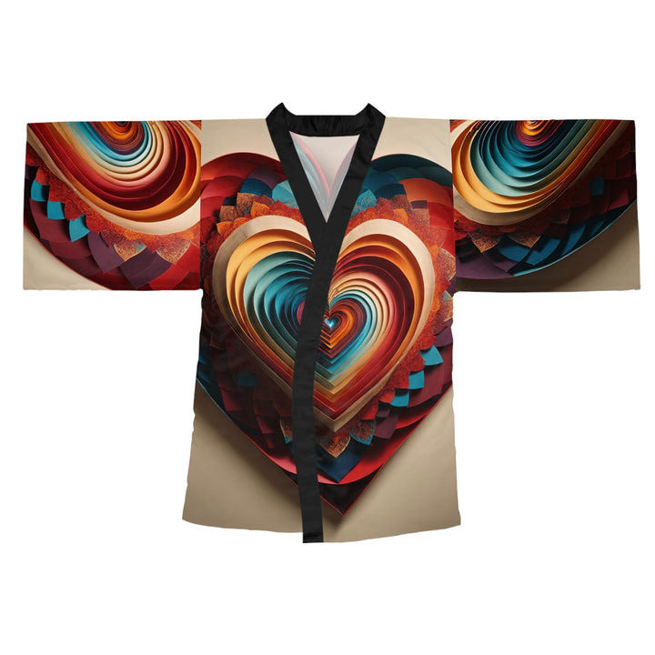 Vibrant Paper Heart - Long Sleeve Kimono Robe - All Over Prints - g(0D·IO) - XS - Black -