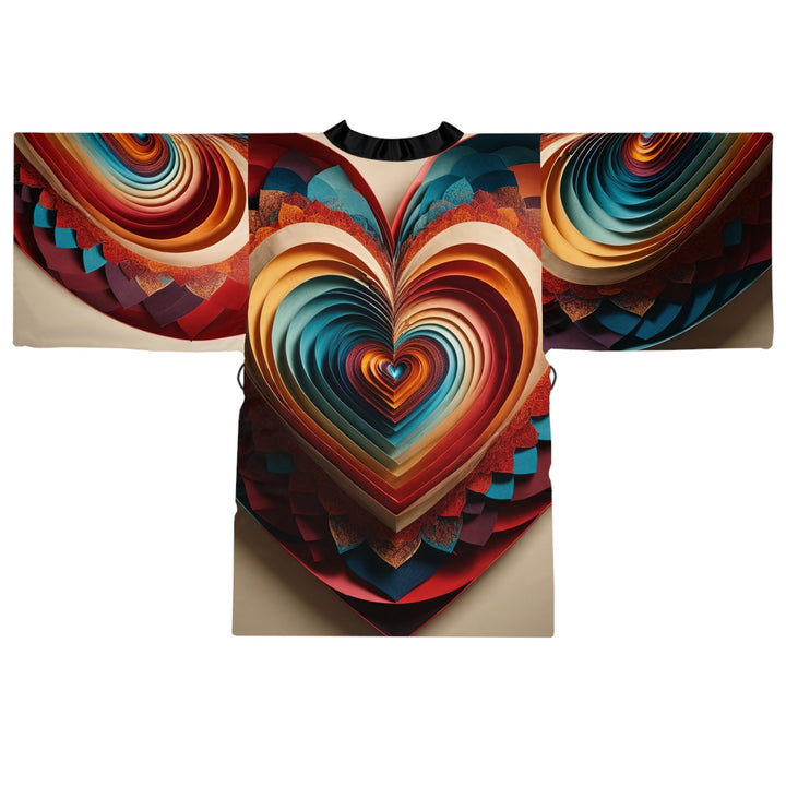 Vibrant Paper Heart - Long Sleeve Kimono Robe - All Over Prints - g(0D·IO) - XS - Black -