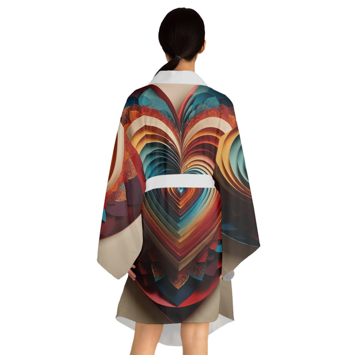 Vibrant Paper Heart - Long Sleeve Kimono Robe - All Over Prints - g(0D·IO) - XS - Black -