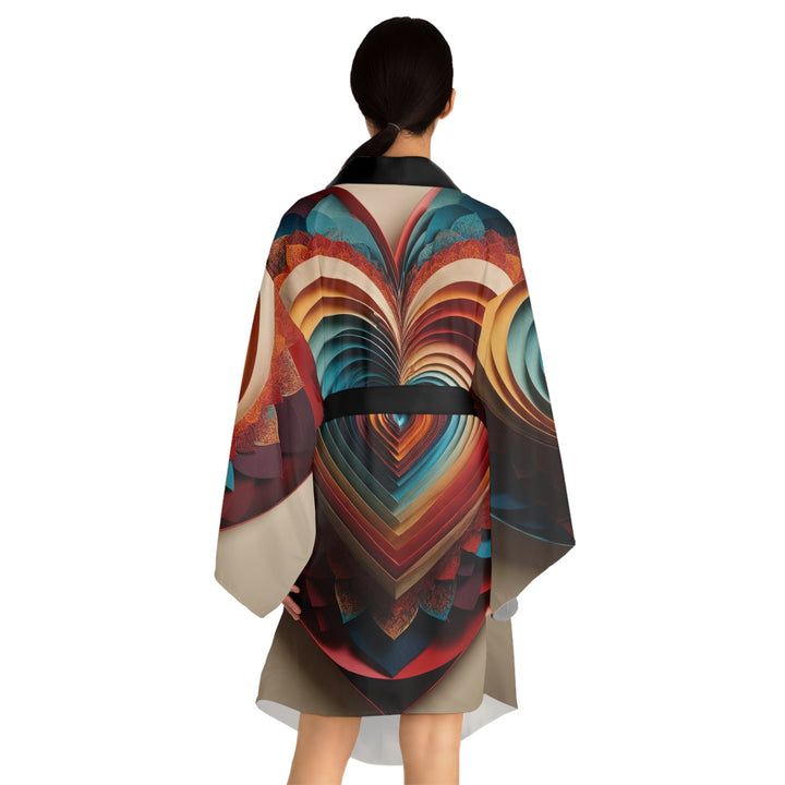 Vibrant Paper Heart - Long Sleeve Kimono Robe - All Over Prints - g(0D·IO) - XS - Black -