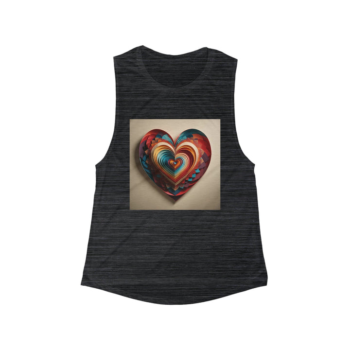 Vibrant Paper Heart - Women's Flowy Scoop Muscle Tank - Tank Top - g(0D·IO) - S - Black Slub -