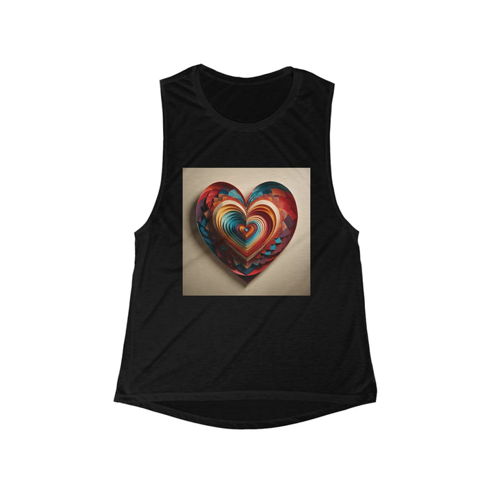 Vibrant Paper Heart - Women's Flowy Scoop Muscle Tank - Tank Top - g(0D·IO) - S - Black -