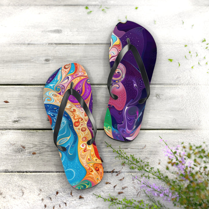 Vibrant Psychedelic Dreams - Flip Flops - Shoes - g(0D·IO) - XL - Black sole -