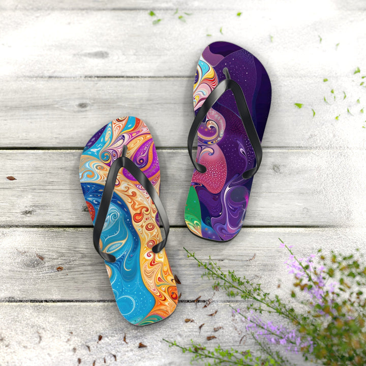 Vibrant Psychedelic Dreams - Flip Flops - Shoes - g(0D·IO) - XL - Black sole -