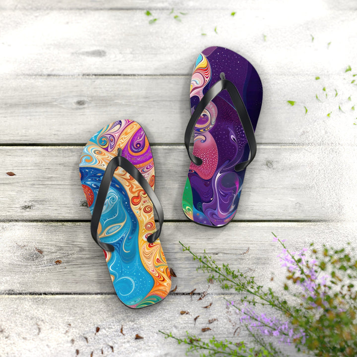 Vibrant Psychedelic Dreams - Flip Flops - Shoes - g(0D·IO) - XL - Black sole -