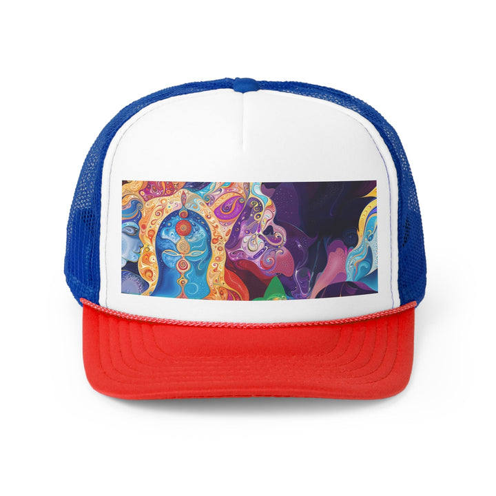 Vibrant Psychedelic Dreams - Trucker Hat - Hats - g(0D·IO) - Blue/Red - One size -