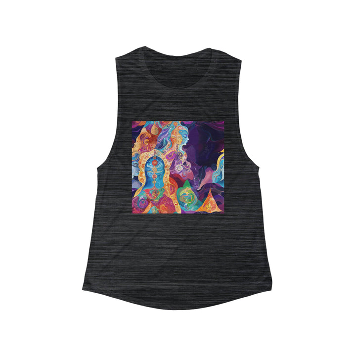 Vibrant Psychedelic Dreams - Women's Flowy Scoop Muscle Tank - Tank Top - g(0D·IO) - S - Black Slub -