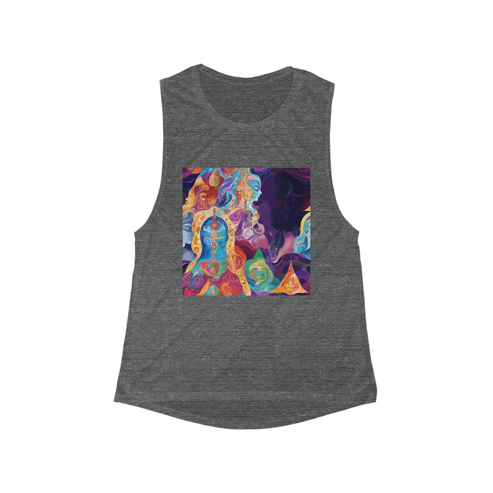 Vibrant Psychedelic Dreams - Women's Flowy Scoop Muscle Tank - Tank Top - g(0D·IO) - S - Asphalt Slub -