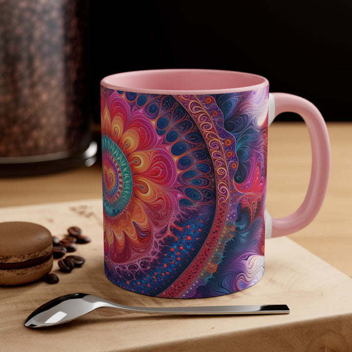 Vibrant Spiral Mandala - Accent Coffee Mug - Mug - g(0D·IO) - Pink - 11oz -