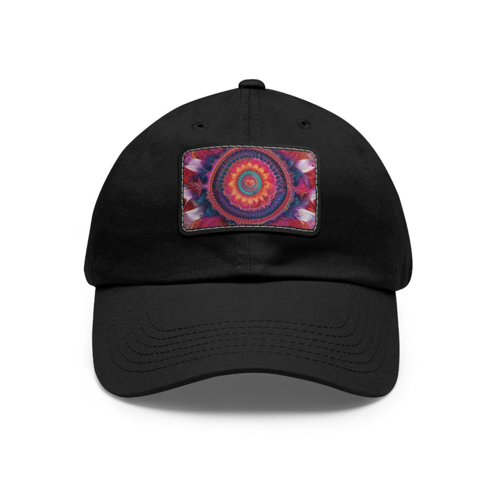 Vibrant Spiral Mandala - Dad Hat - Hats - g(0D·IO) - Black / Black patch - Rectangle - One size