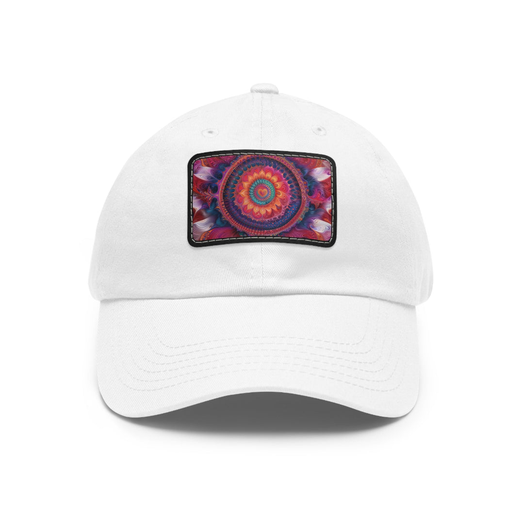 Vibrant Spiral Mandala - Dad Hat - Hats - g(0D·IO) - White / Black patch - Rectangle - One size