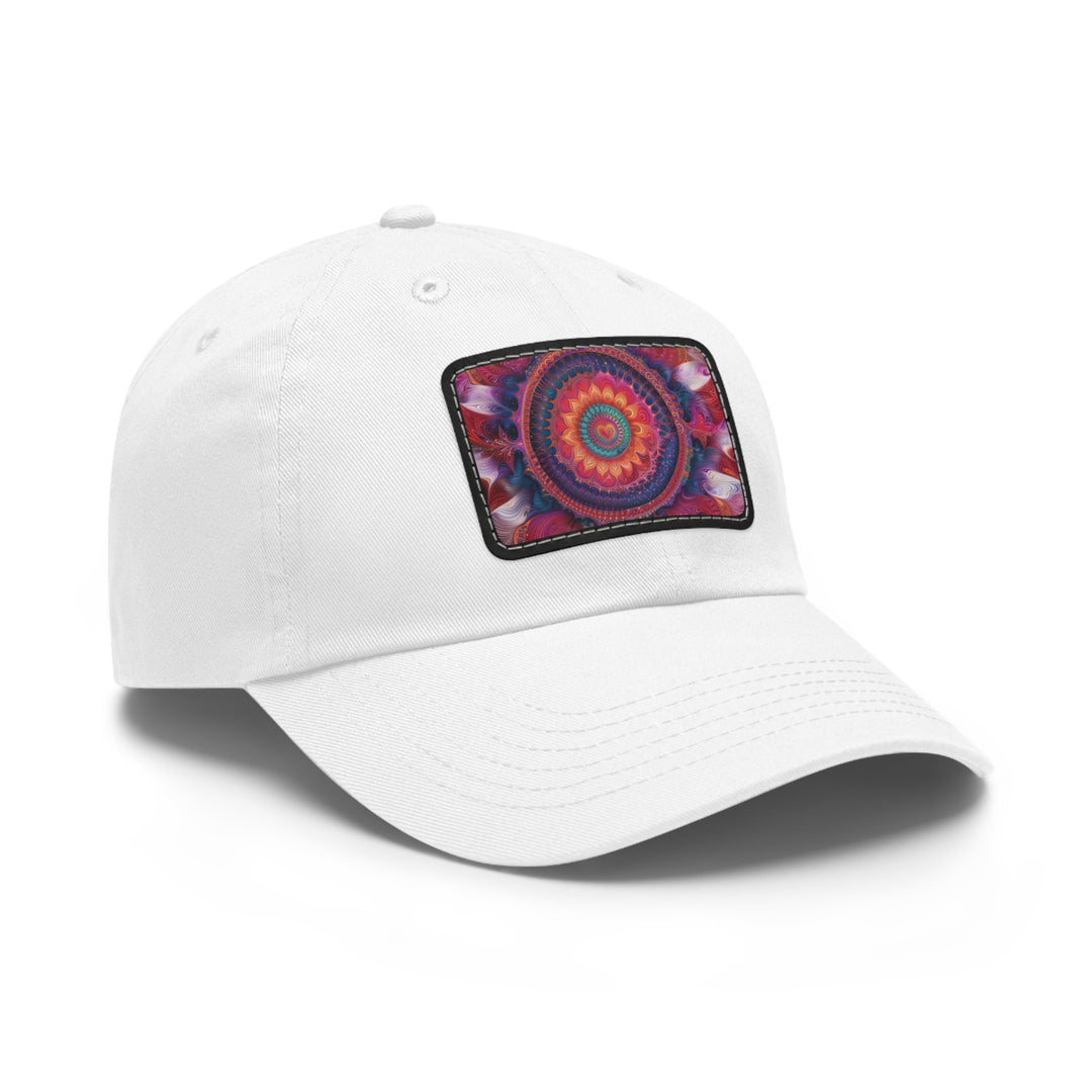 Vibrant Spiral Mandala - Dad Hat - Hats - g(0D·IO) - White / Black patch - Rectangle - One size