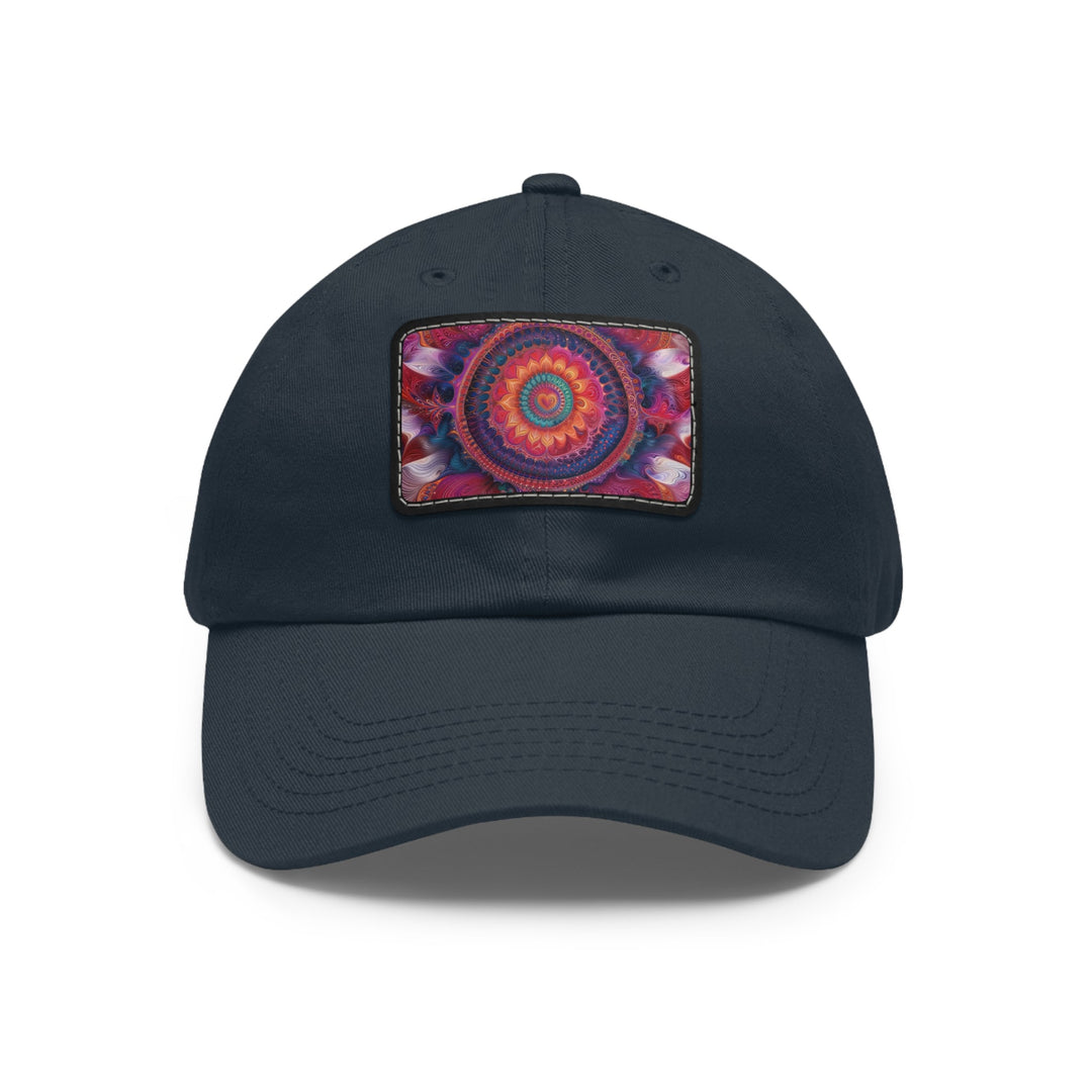 Vibrant Spiral Mandala - Dad Hat - Hats - g(0D·IO) - Navy / Black patch - Rectangle - One size