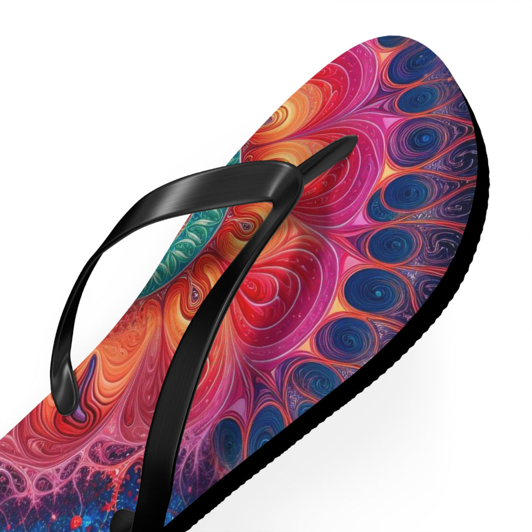 Vibrant Spiral Mandala - Flip Flops - Shoes - g(0D·IO) - XL - Black sole -