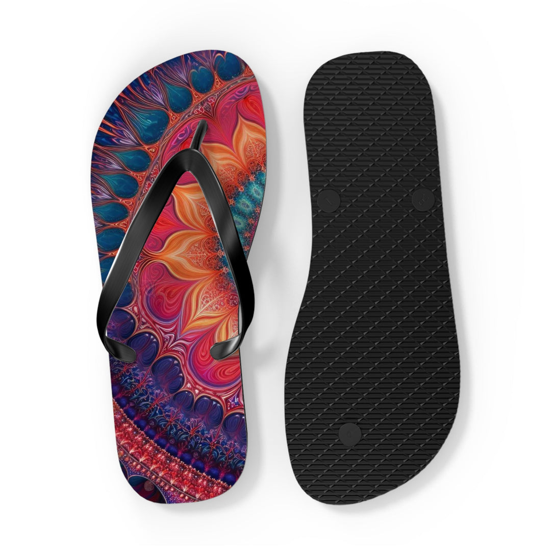 Vibrant Spiral Mandala - Flip Flops - Shoes - g(0D·IO) - XL - Black sole -