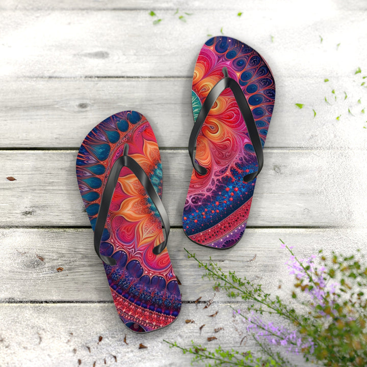 Vibrant Spiral Mandala - Flip Flops - Shoes - g(0D·IO) - XL - Black sole -