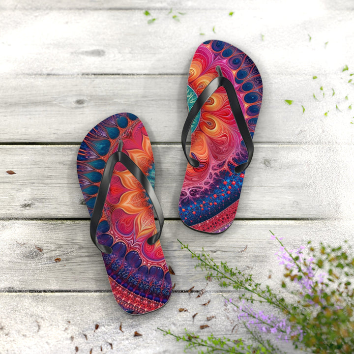 Vibrant Spiral Mandala - Flip Flops - Shoes - g(0D·IO) - XL - Black sole -