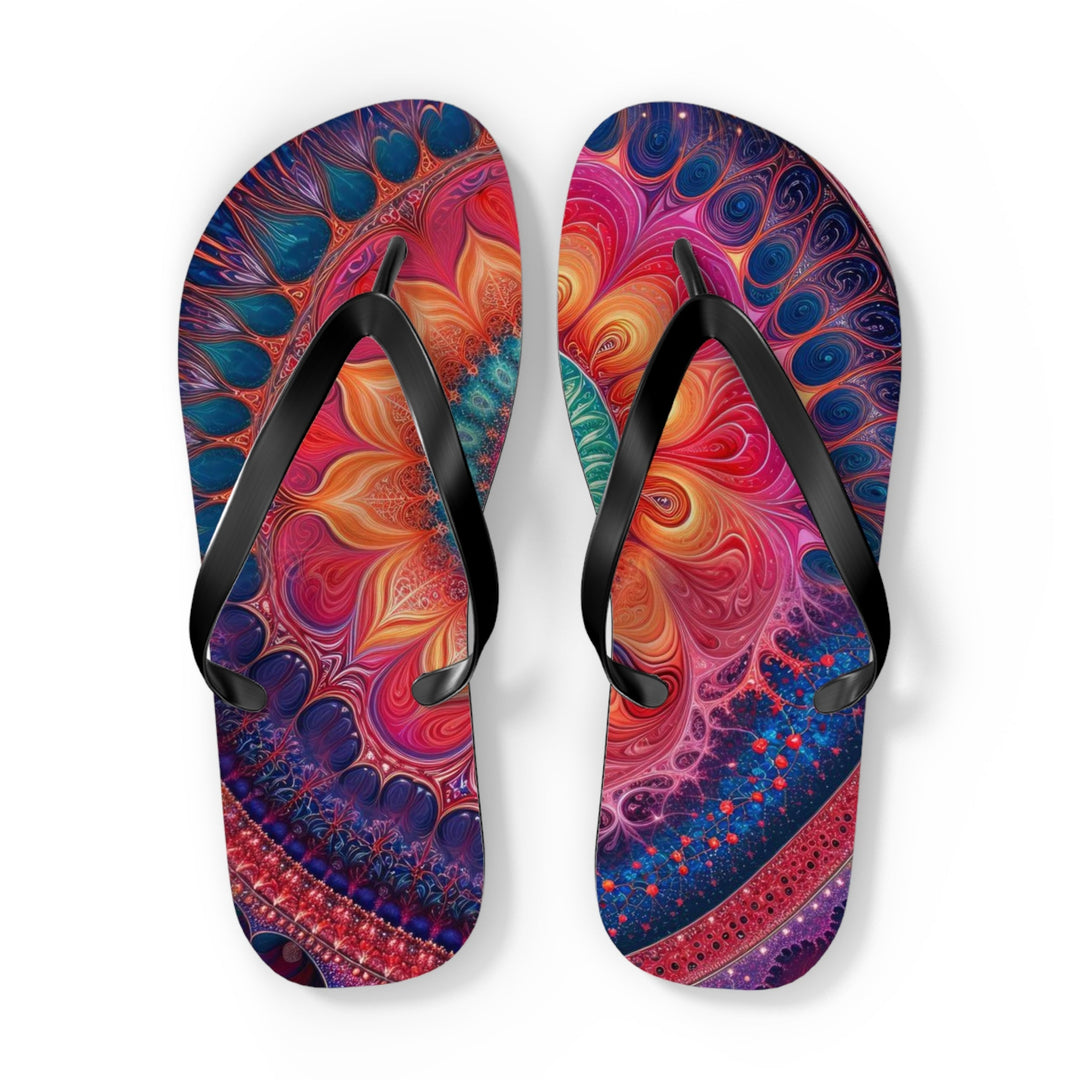 Vibrant Spiral Mandala - Flip Flops - Shoes - g(0D·IO) - XL - Black sole -