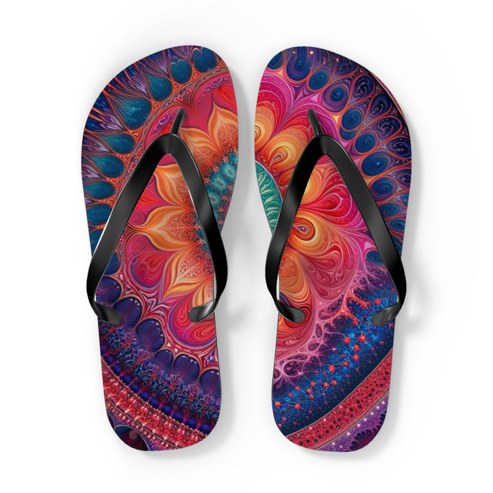 Vibrant Spiral Mandala - Flip Flops - Shoes - g(0D·IO) - XL - Black sole -