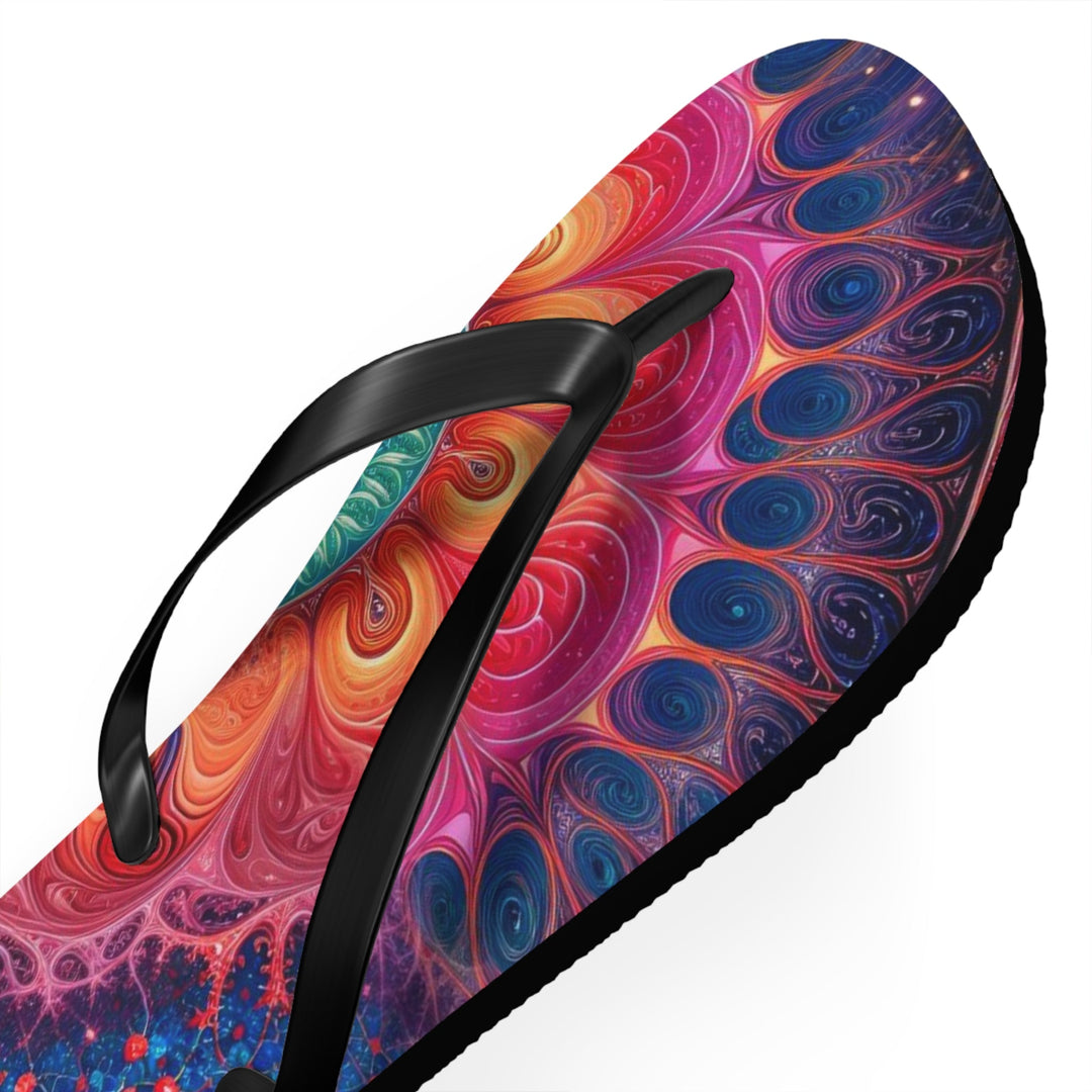 Vibrant Spiral Mandala - Flip Flops - Shoes - g(0D·IO) - XL - Black sole -