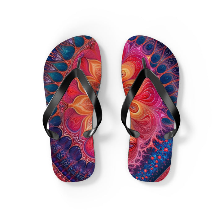 Vibrant Spiral Mandala - Flip Flops - Shoes - g(0D·IO) - S - Black sole -