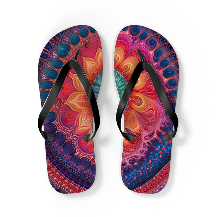 Vibrant Spiral Mandala - Flip Flops - Shoes - g(0D·IO) - L - Black sole -