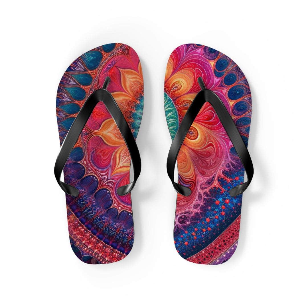 Vibrant Spiral Mandala - Flip Flops - Shoes - g(0D·IO) - M - Black sole -