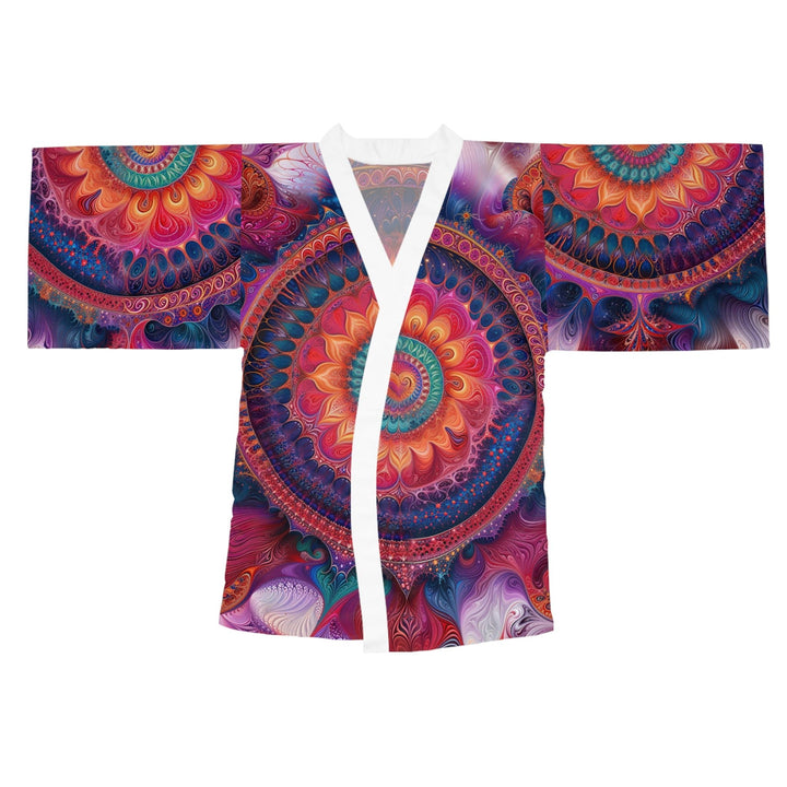 Vibrant Spiral Mandala - Long Sleeve Kimono Robe - All Over Prints - g(0D·IO) - XS - White -