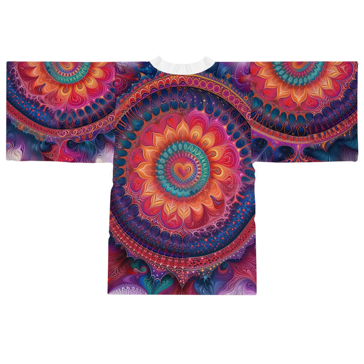 Vibrant Spiral Mandala - Long Sleeve Kimono Robe - All Over Prints - g(0D·IO) - XS - Black -