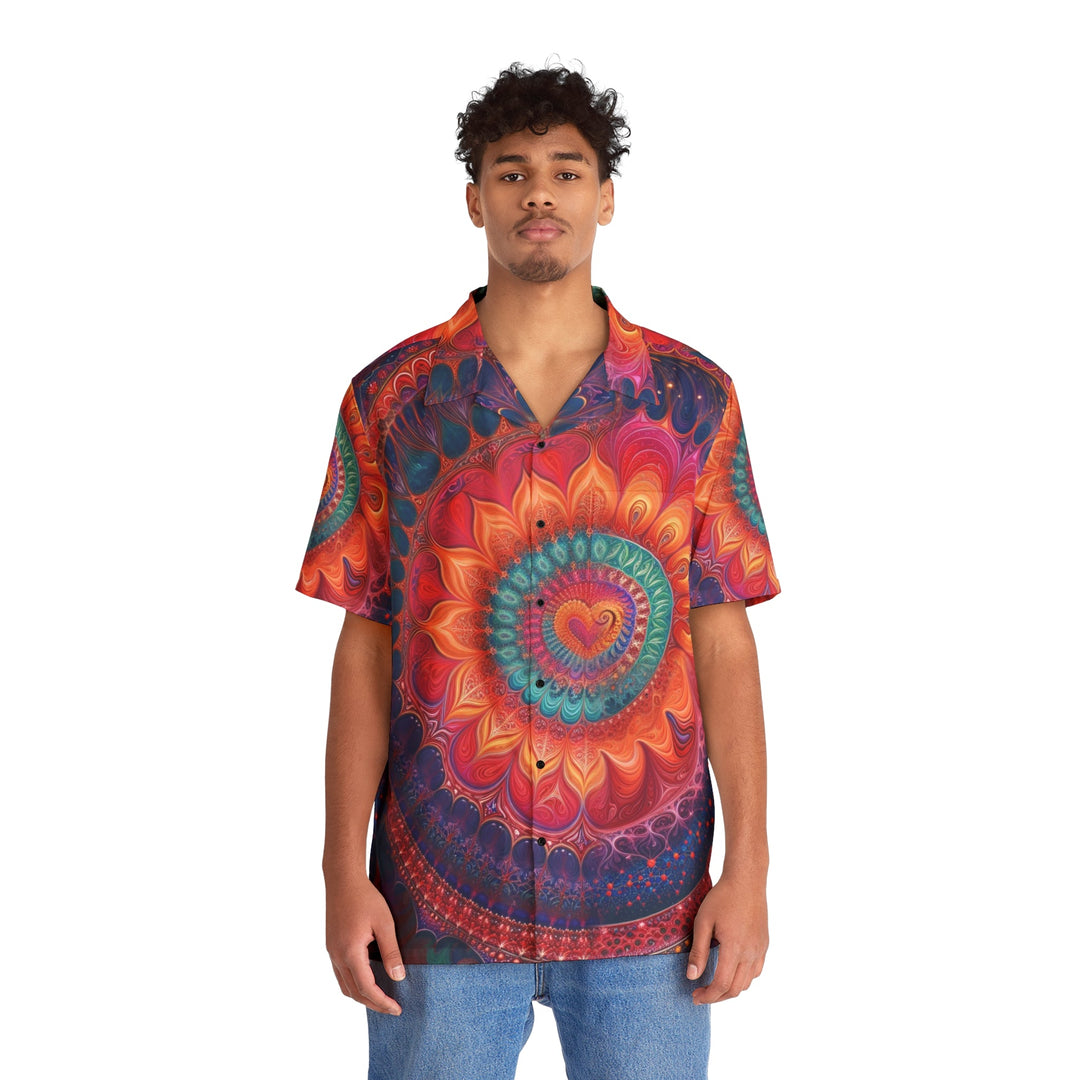 Vibrant Spiral Mandala - Men's Hawaiian Shirt - All Over Prints - g(0D·IO) - S - Black -