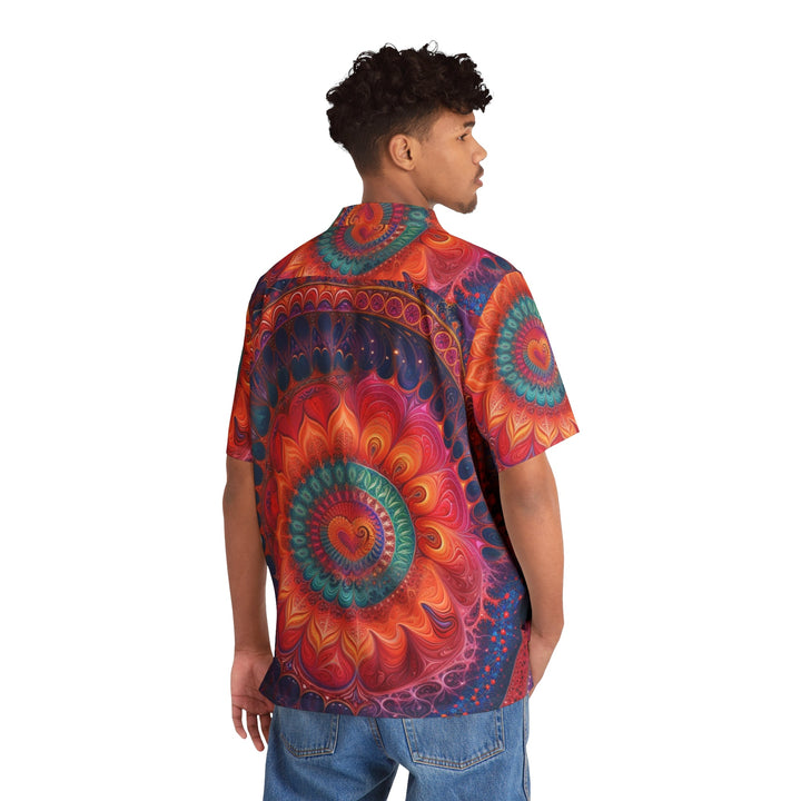 Vibrant Spiral Mandala - Men's Hawaiian Shirt - All Over Prints - g(0D·IO) - S - Black -