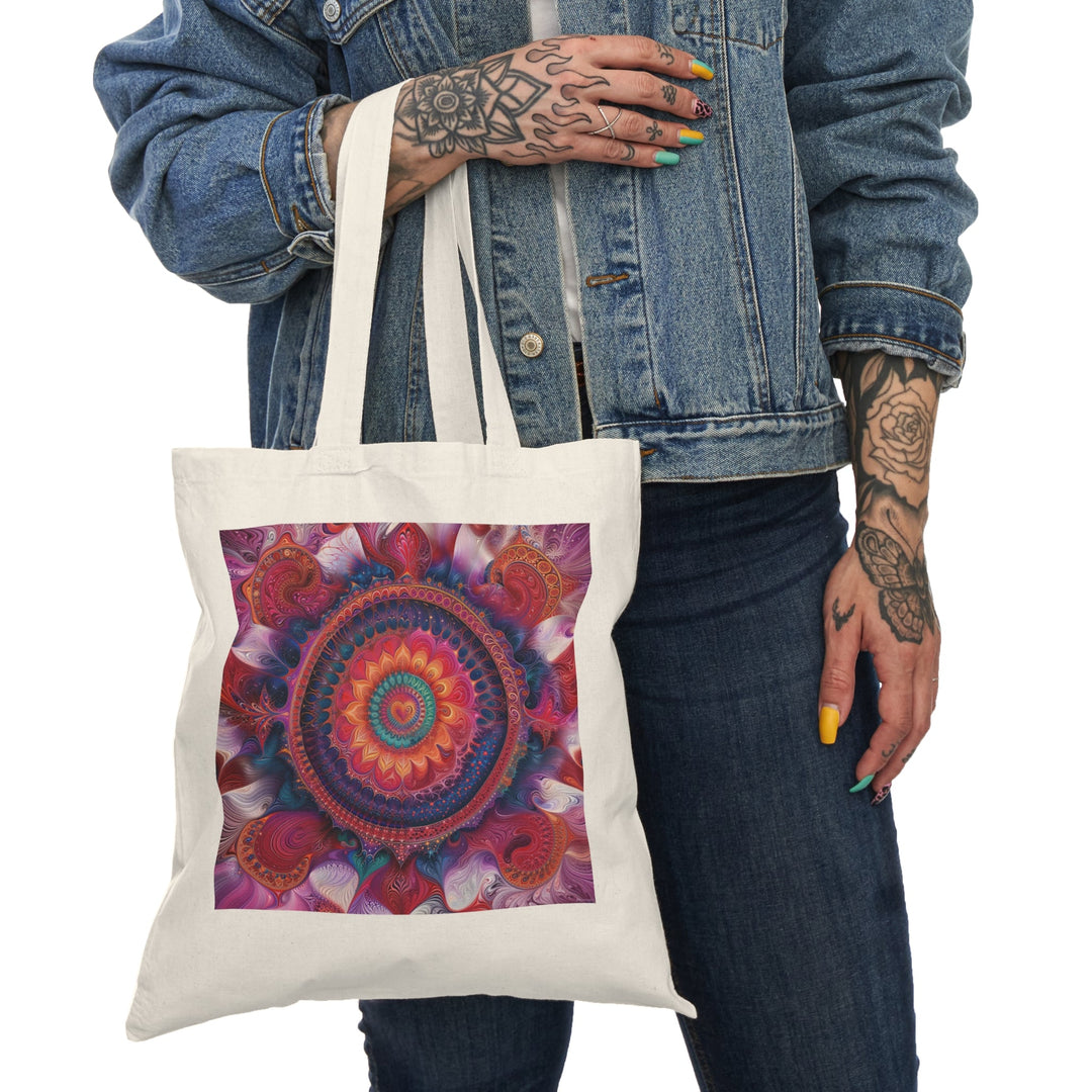 Vibrant Spiral Mandala - Natural Tote Bag - Bags - g(0D·IO) - 15" x 16" - Natural -