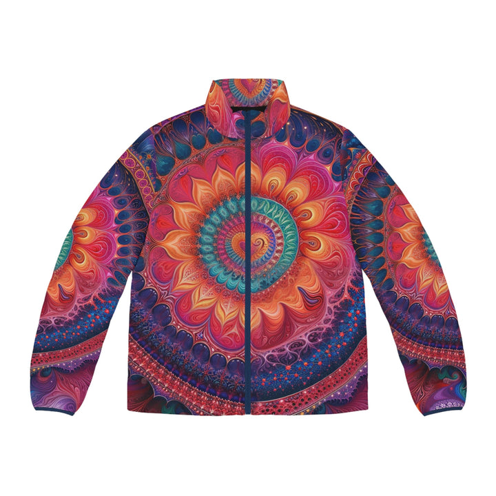 Vibrant Spiral Mandala - Puffer Jacket - All Over Prints - g(0D·IO) - S - Dark blue zipper -