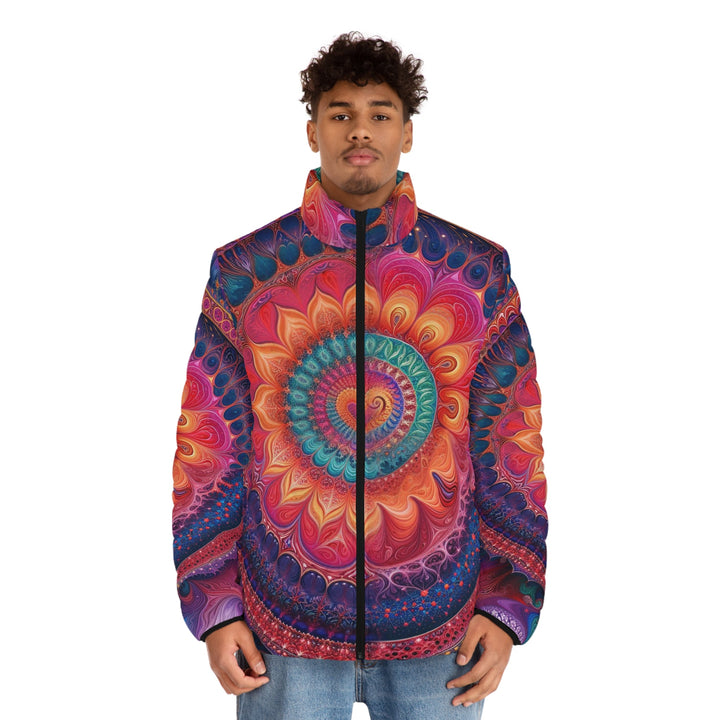 Vibrant Spiral Mandala - Puffer Jacket - All Over Prints - g(0D·IO) - S - Black zipper -