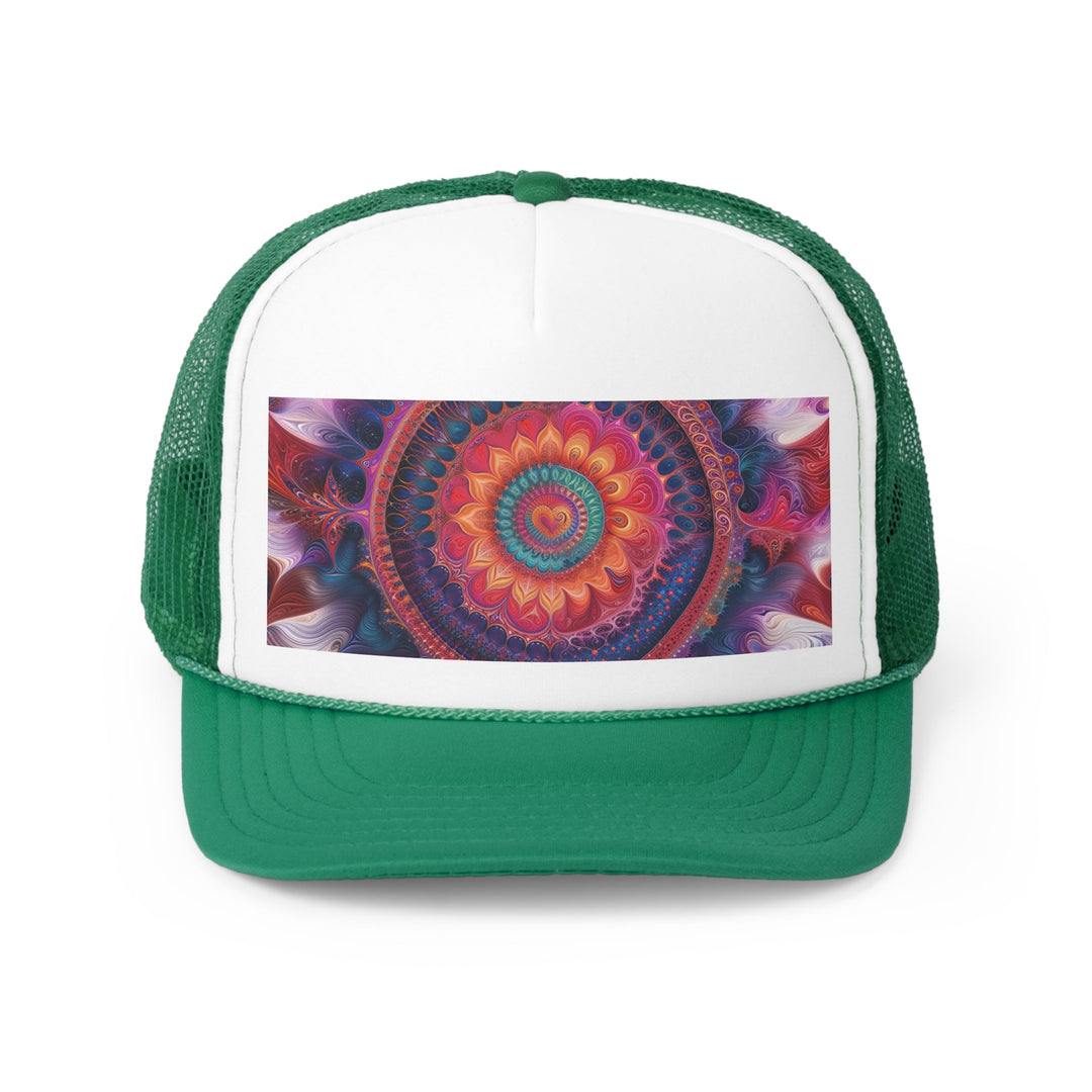 Vibrant Spiral Mandala - Trucker Hat - Hats - g(0D·IO) - Green - One size -