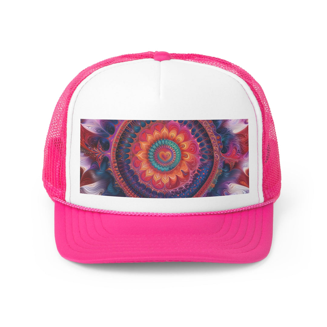 Vibrant Spiral Mandala - Trucker Hat - Hats - g(0D·IO) - Pink - One size -