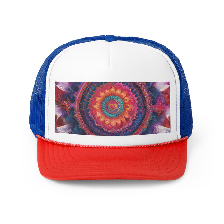 Vibrant Spiral Mandala - Trucker Hat - Hats - g(0D·IO) - Blue/Red - One size -