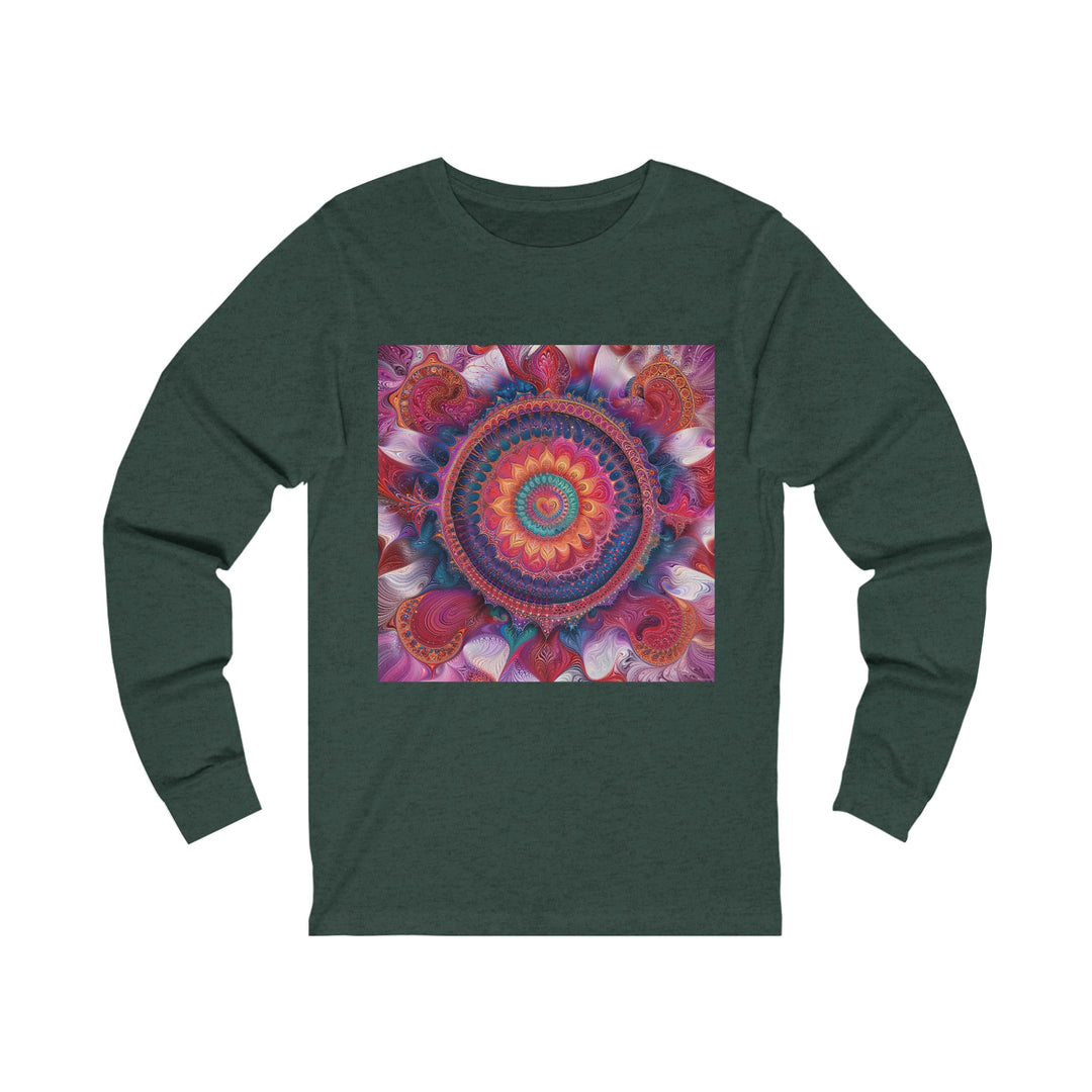 Vibrant Spiral Mandala - Unisex Jersey Long Sleeve Tee - Long-sleeve - g(0D·IO) - S - Heather Forest -