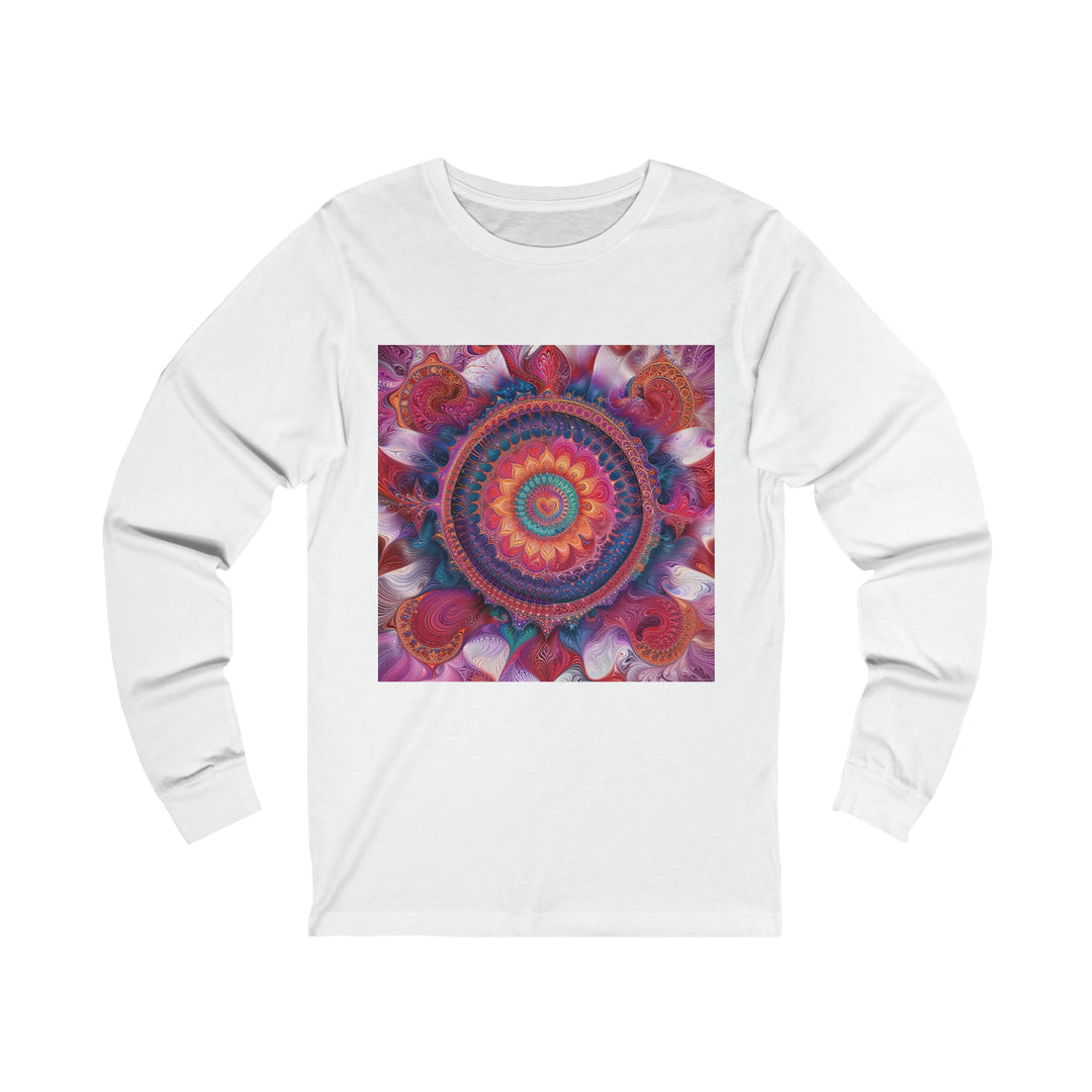 Vibrant Spiral Mandala - Unisex Jersey Long Sleeve Tee - Long-sleeve - g(0D·IO) - S - White -