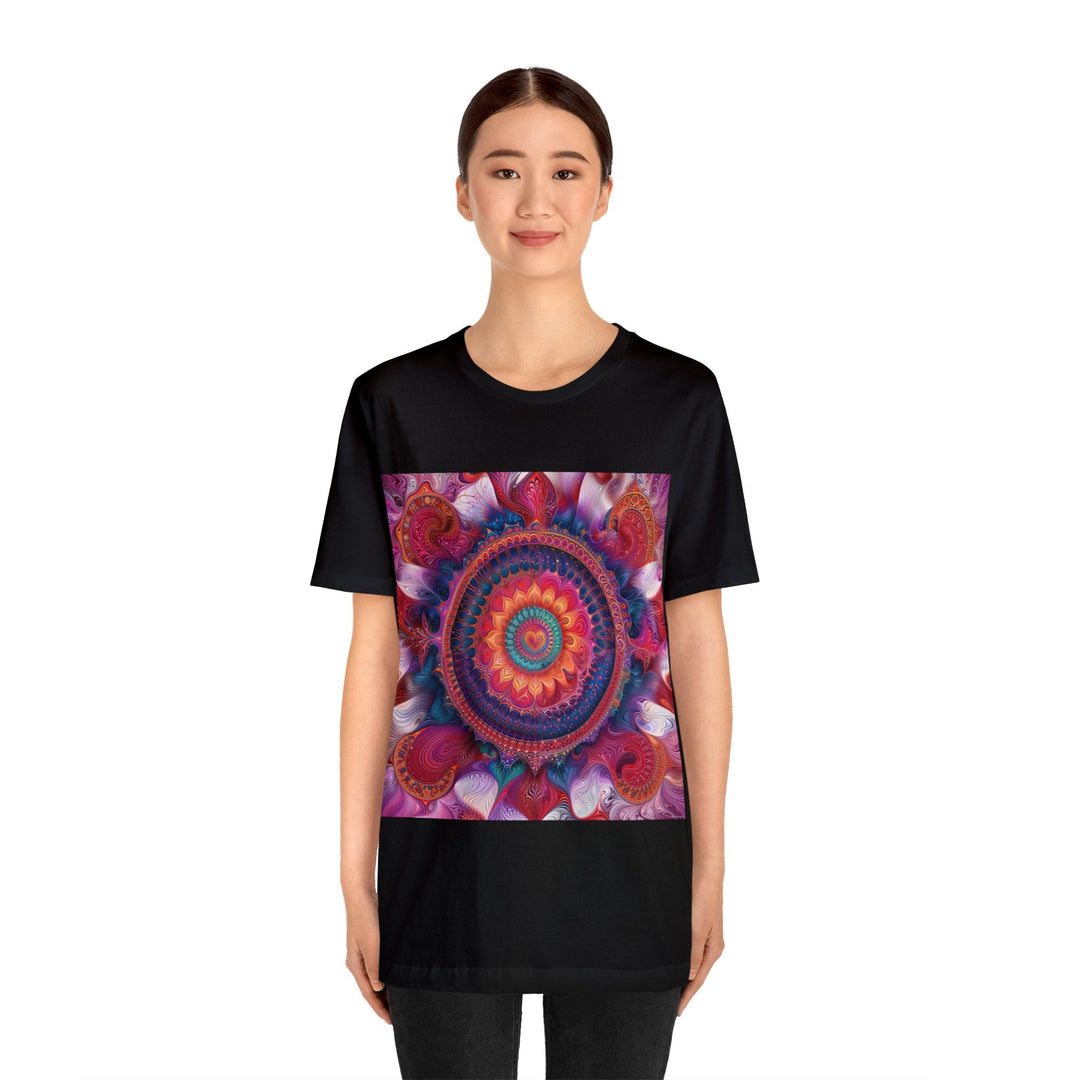 Vibrant Spiral Mandala - Unisex Jersey Short Sleeve Tee - T-Shirt - g(0D·IO) - Black - S -